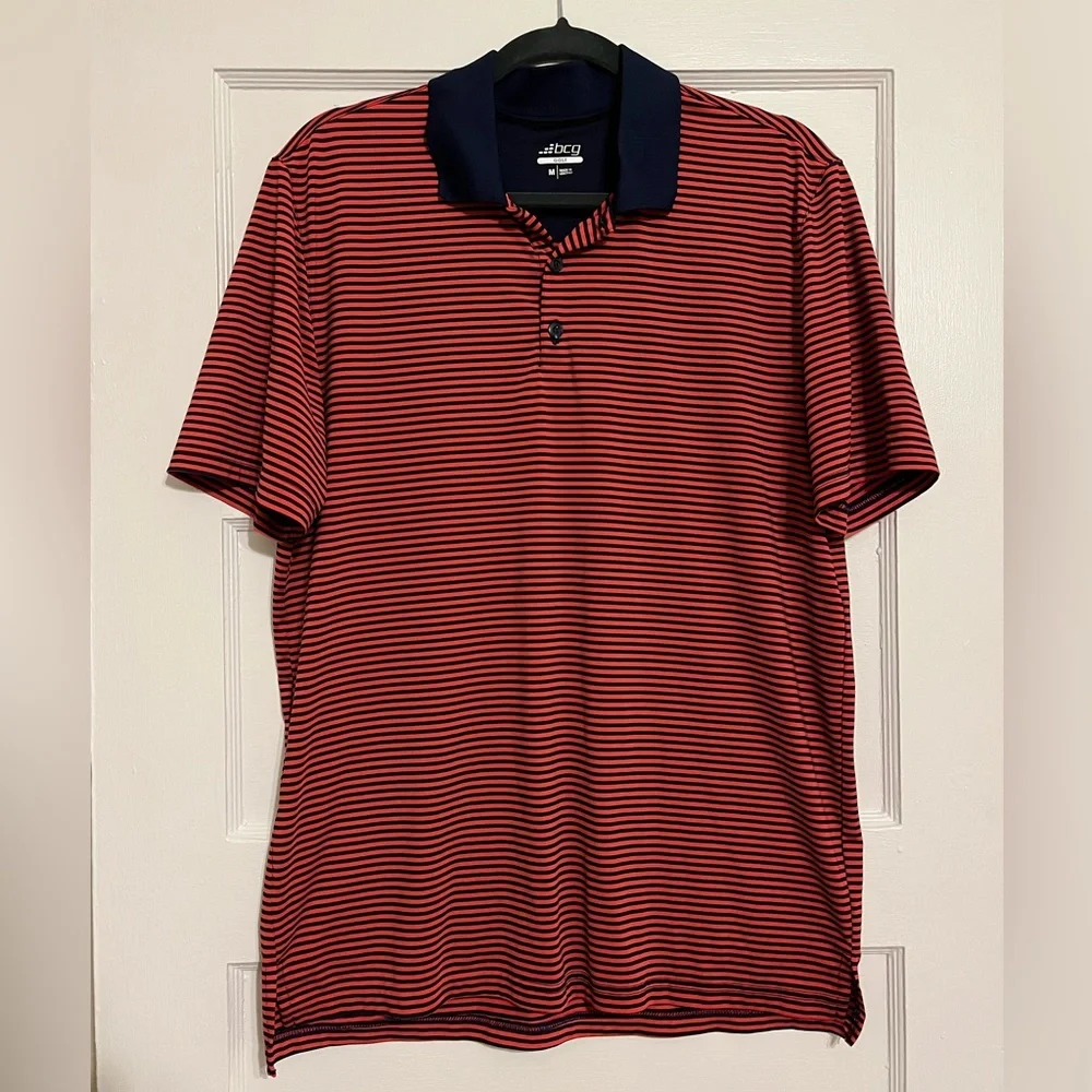 Mens BCG red and blue stripe golf polo. Medium. Excellent used condition - Picture 1 of 4